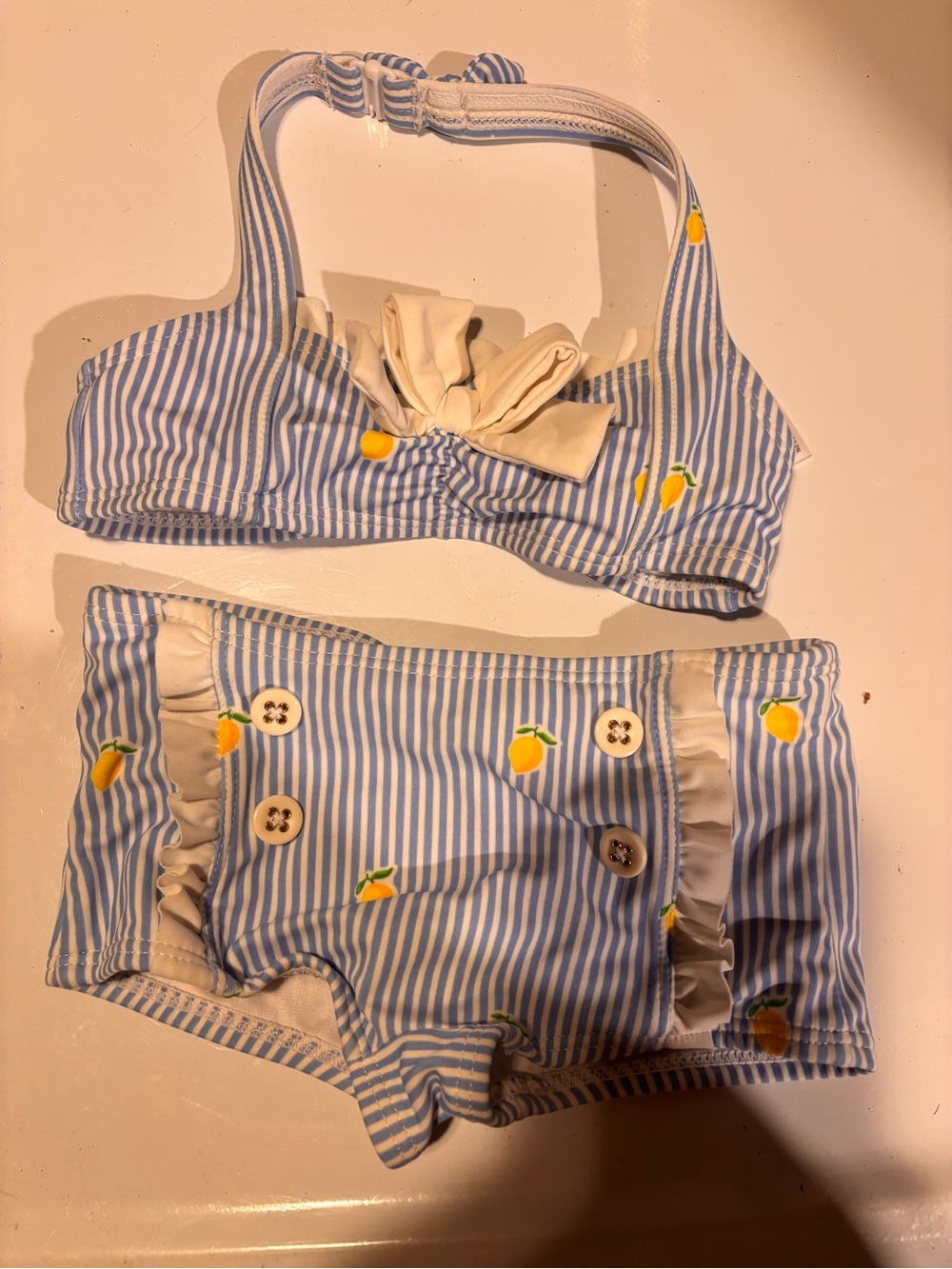 Janie and Jack Blue & White Striped Lemon Print Bikini Set